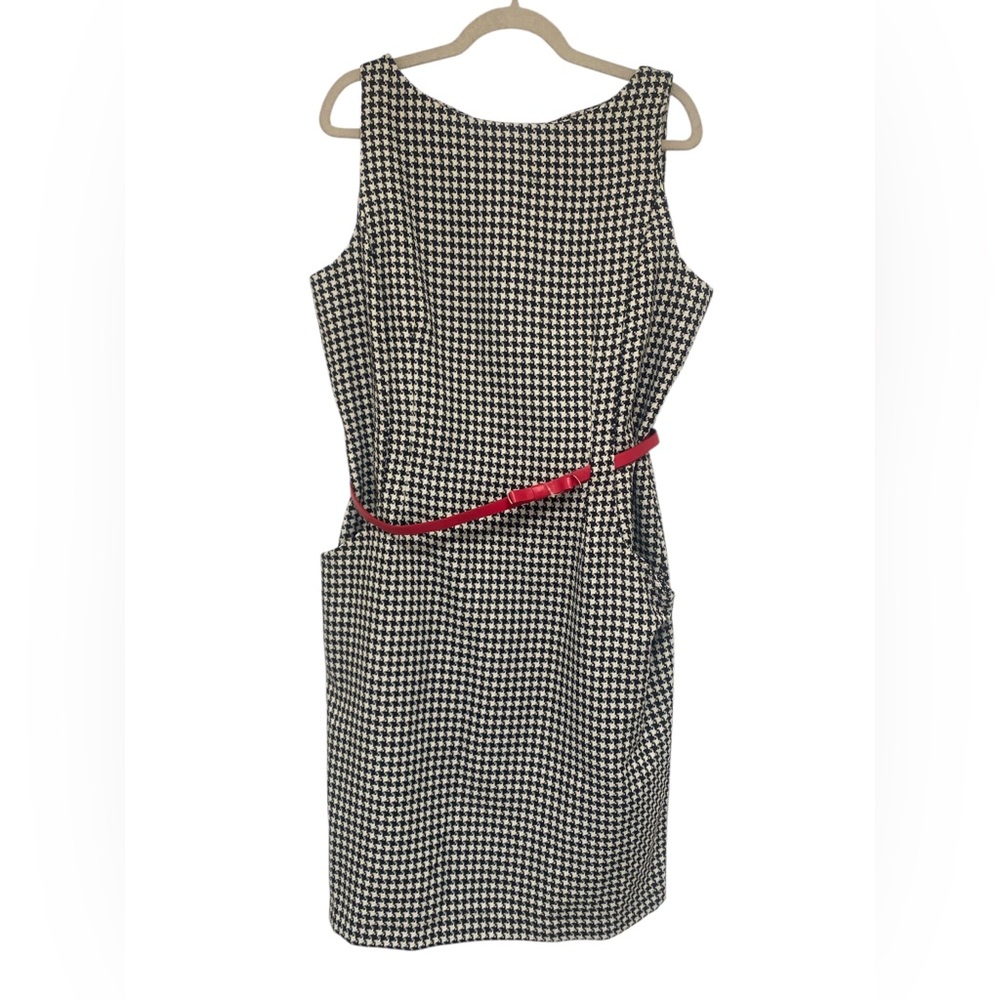 Shelby & Palmer Black and White Midi Dress with Red Belt Accent NWOT 16
